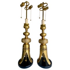 Vintage Pair Brass James Mont Japanese Candlestick Lamps