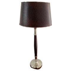 Contemporary Chrome and Faux Crocodile Table Lamp