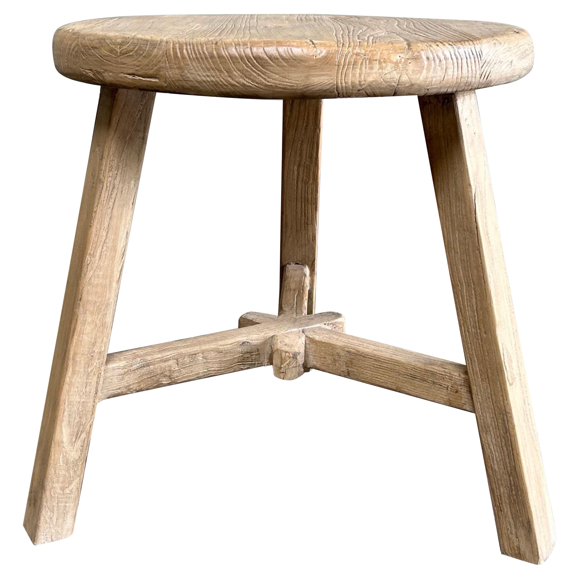 Custom Reclaimed Elm Wood Side Table For Sale