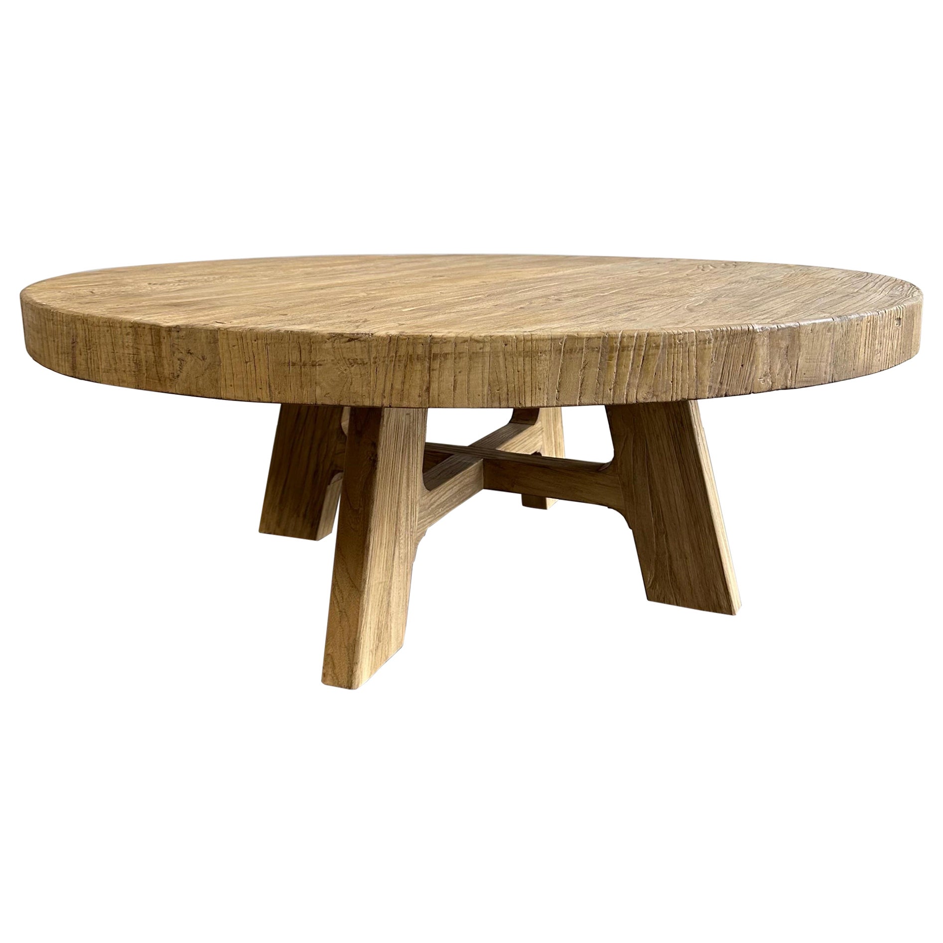 Custom Reclaimed Elm Wood Round Coffee Table For Sale