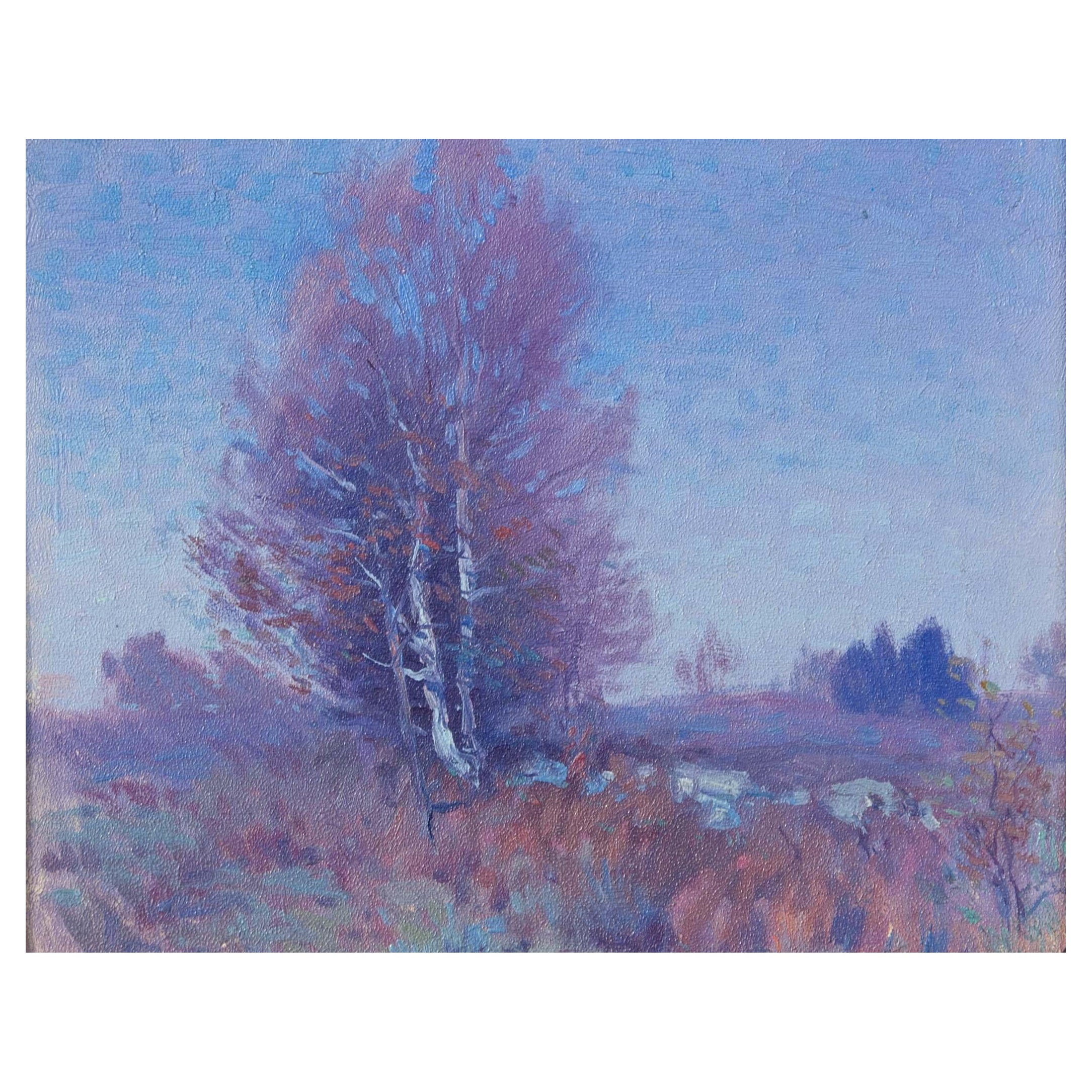 Paysage impressionniste  Twilight de l'artiste américain George Renouard, daté de 1916