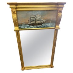 Miroir original du 19ème siècle peint à l'envers et doré au citron
