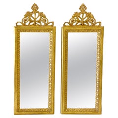 Pair of Diminutive Italian Carved Giltwood Neoclassical Wall Mirrors 