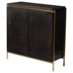 Billy Cotton Modernist Credenza in Brass, Dark Wood and Lacquer, USA 2014