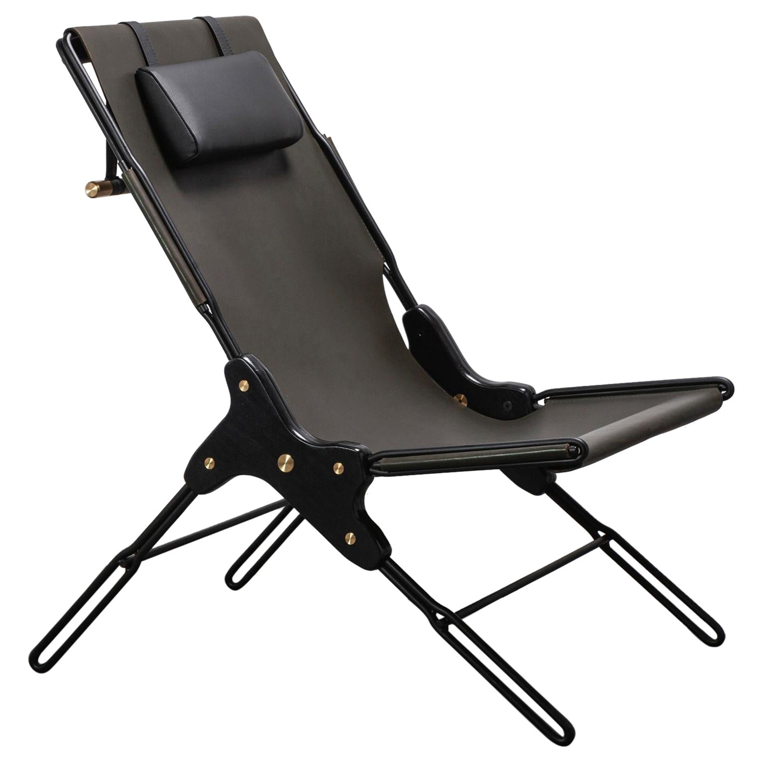 PERFIDIA_01 Olivo Thick Leather Sling Lounge Chair in Black Steel by ANDEAN For Sale