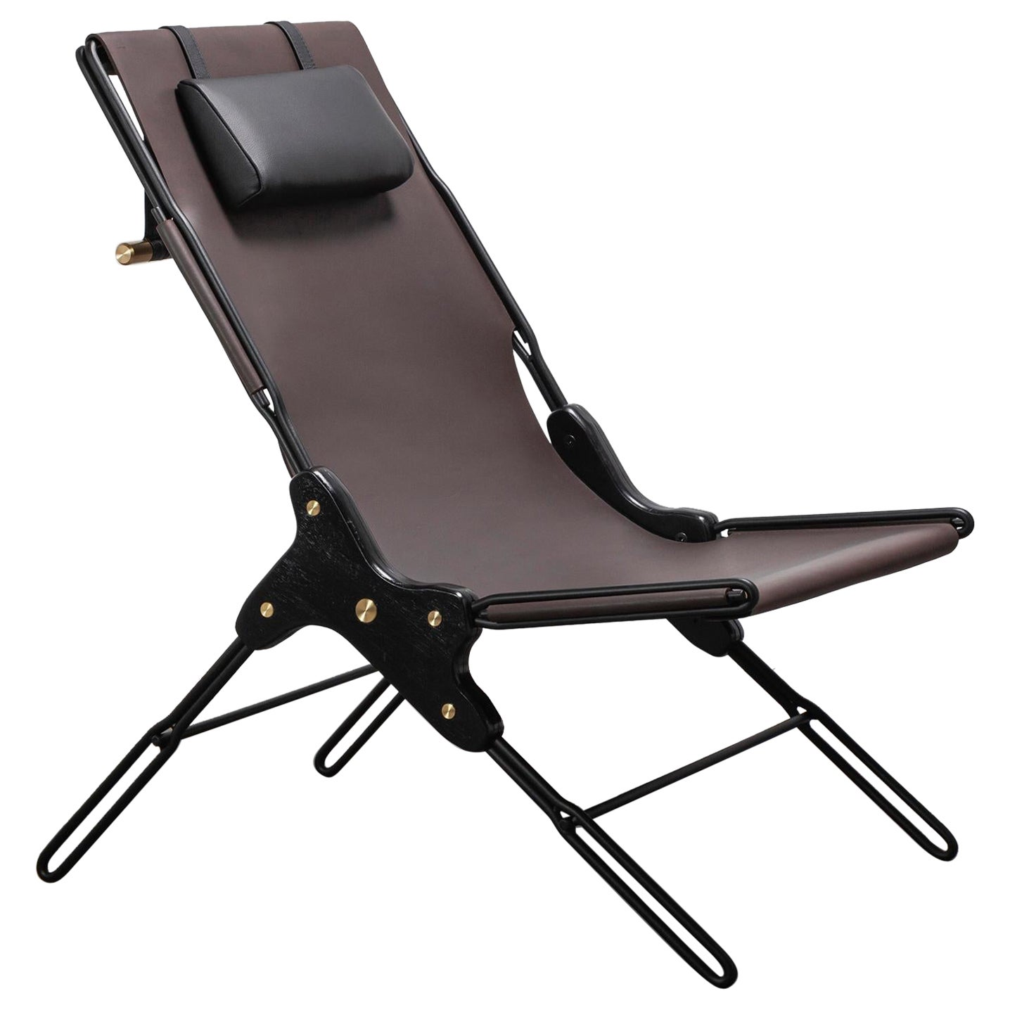 PERFIDIA_01 Brown Thick Leather Sling Lounge Chair in Black Steel by ANDEAN For Sale