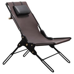 PERFIDIA_01 Brown Thick Leather Sling Lounge Chair in Black Steel by ANDEAN