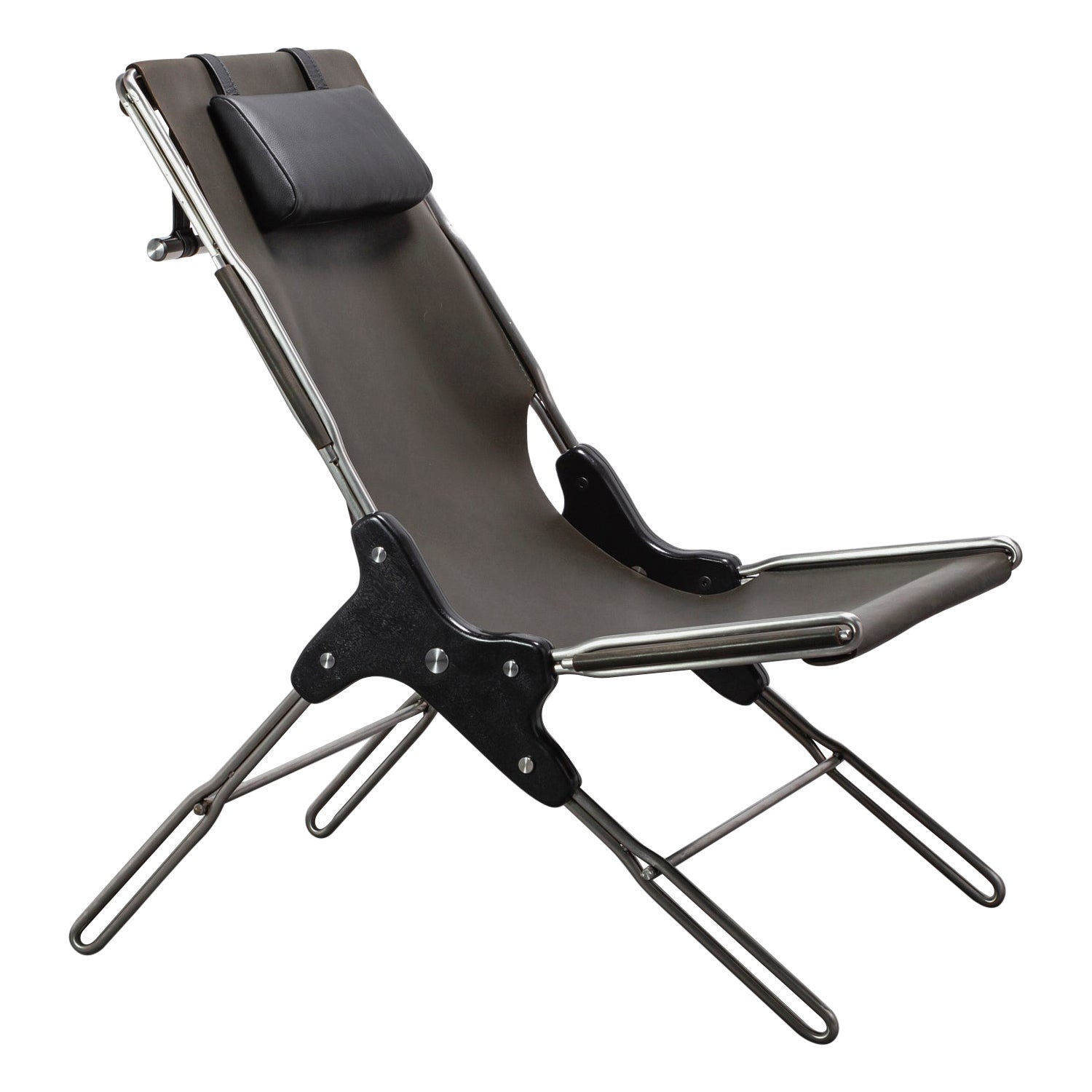 PERFIDIA_01 Olivo Thick Leather Sling Lounge Chair in Stainless Steel by ANDEAN