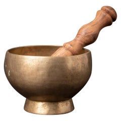 Used Early 20th Century Old Bronze Nepali Singing Bowl, Original Buddhas