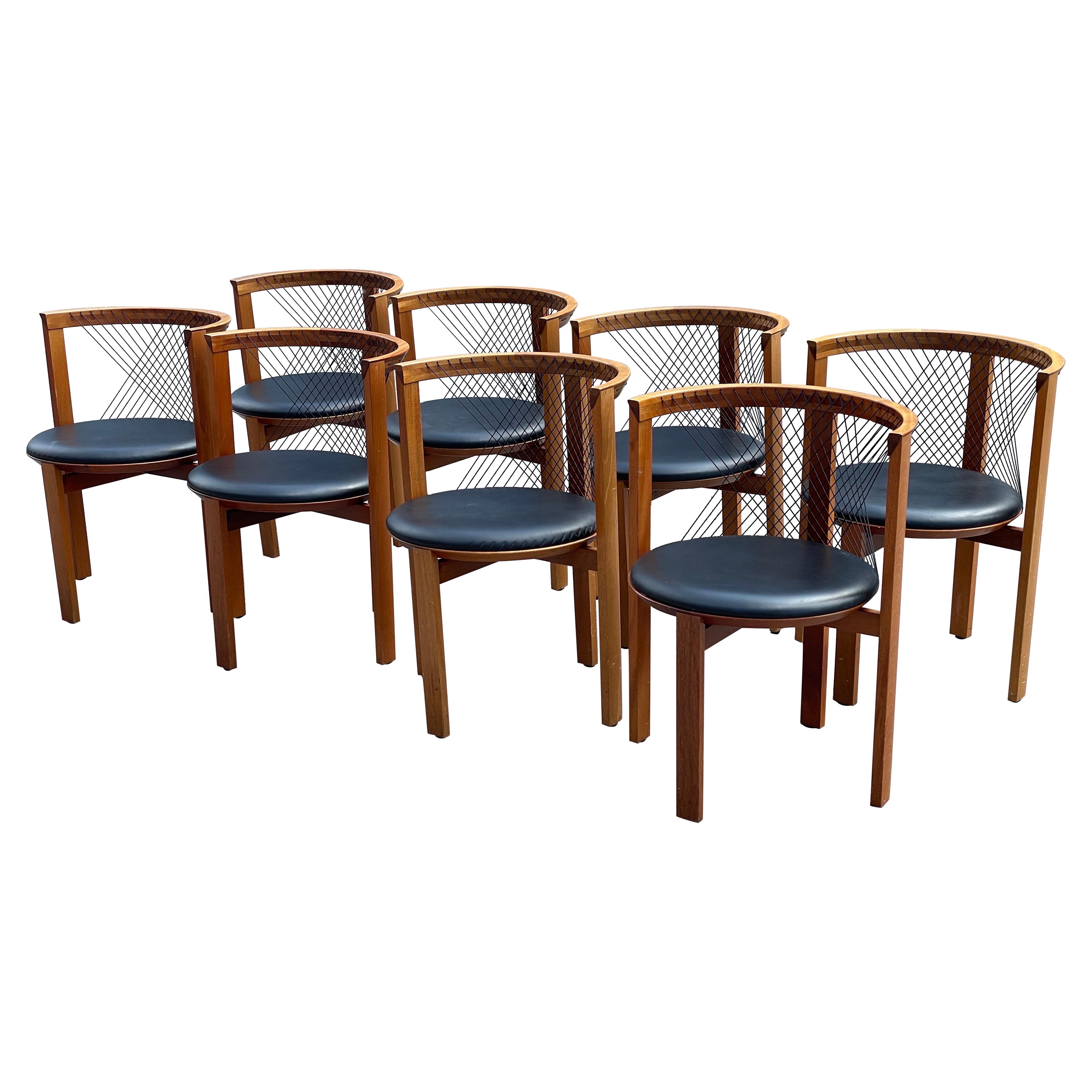 8 String Dining Chairs by Niels Jørgen Haugesen for Tranekaer Denmark, 1970s For Sale