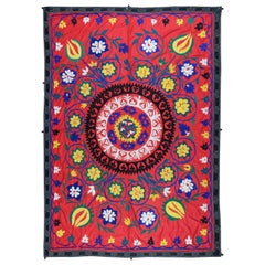 5.4x7.7 ft Hand Embroidered Suzani Wall Hanging, Vintage 100% Cotton Bed Cover