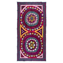 4.7x9.6 ft Vintage Suzani Fabric Wall Hanging, Hand Embroidered Cotton Bed Cover