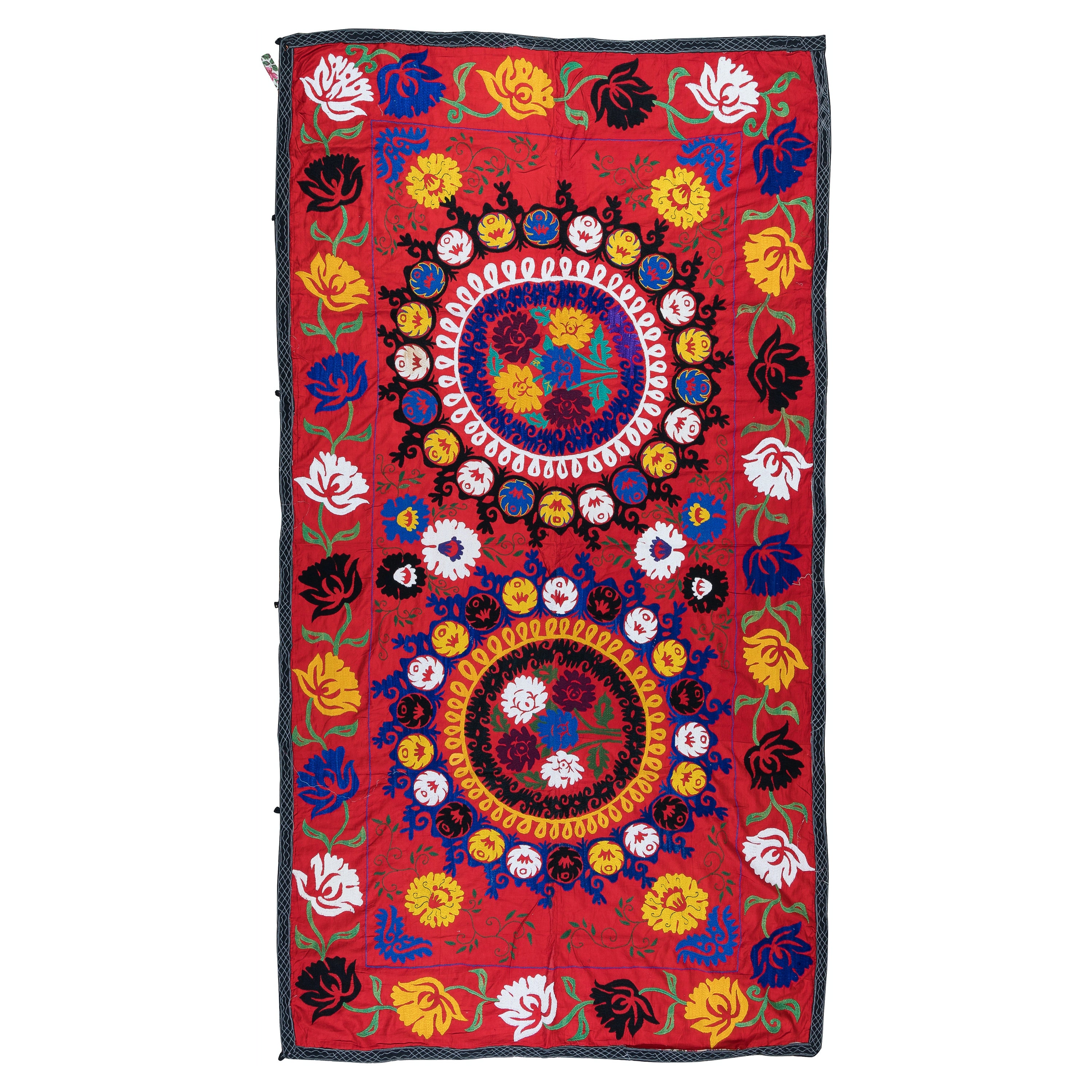 4.9x8.8 ft Vintage Suzani Fabric Wall Hanging, Hand Embroidered Cotton