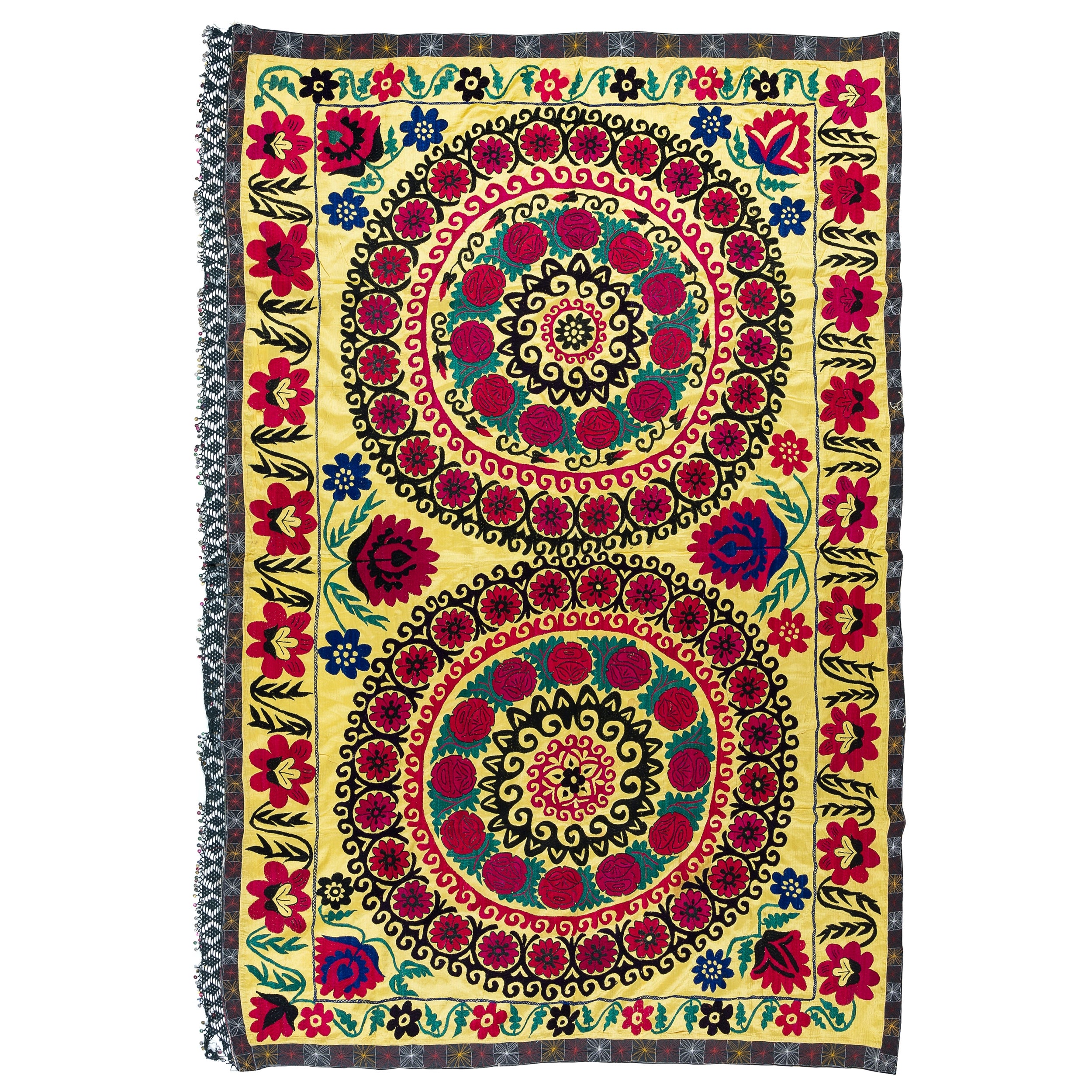 4.9x8.8 ft Vintage Suzani Fabric Wall Hanging, Hand Embroidered Cotton