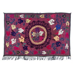 Hand Embroidered Wall Hanging, Vintage Suzani Tapestry, Uzbek Throw