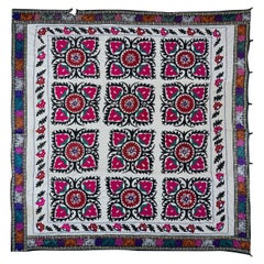 Vintage Suzani Large Bed Cover, Hand Embroidered Cotton Table Cover