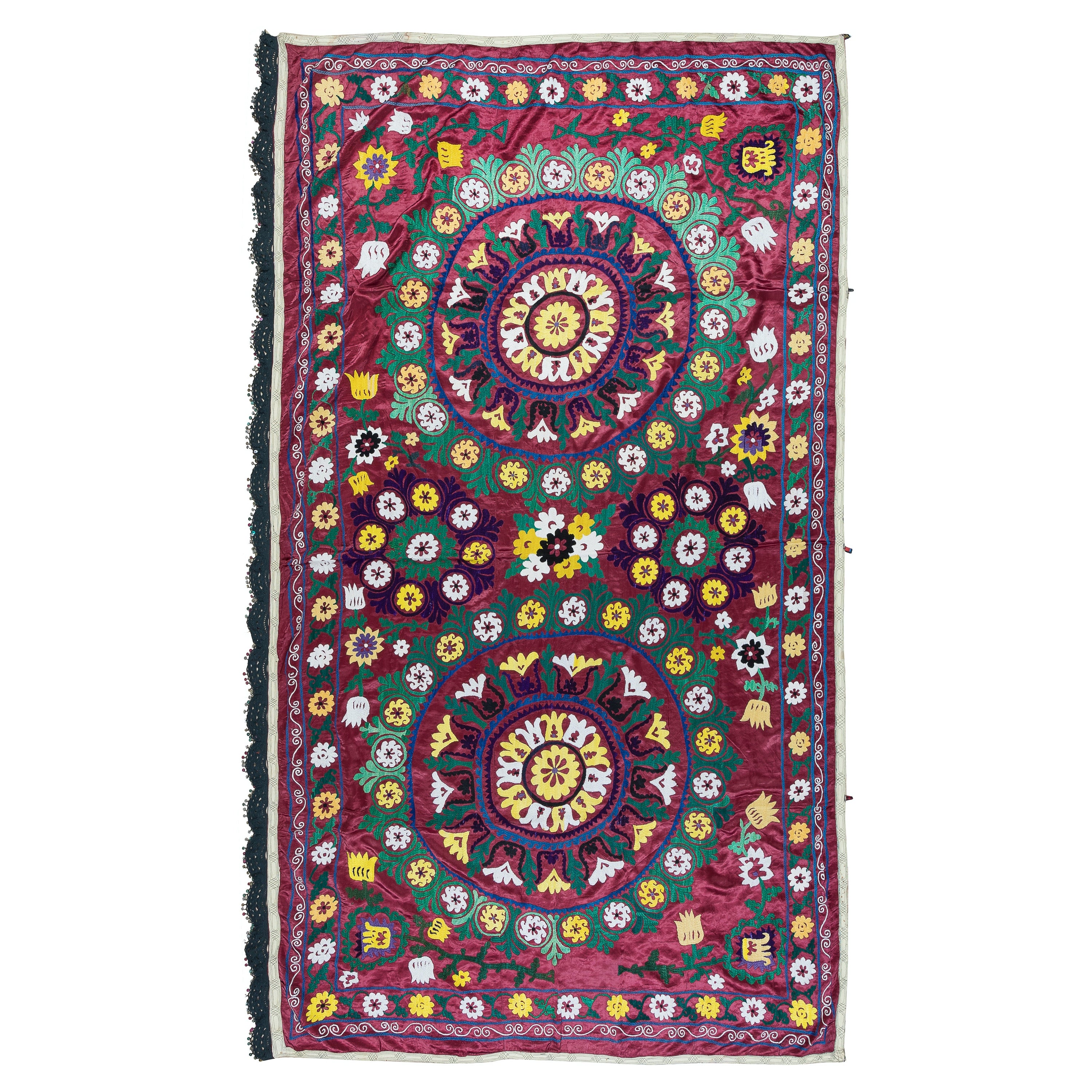 4.9x8.7 ft Colorful Bed Cover, Hand Embroidery Wall Hanging, Cotton