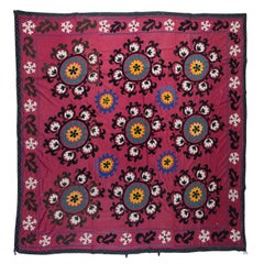 Regional Home Textiles, Suzani Maroon Wall Hanging, Cotton Bed Cover