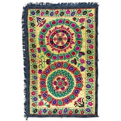 Unique Suzani Wall Hanging, Vintage Embroidered Cotton Bed Cover