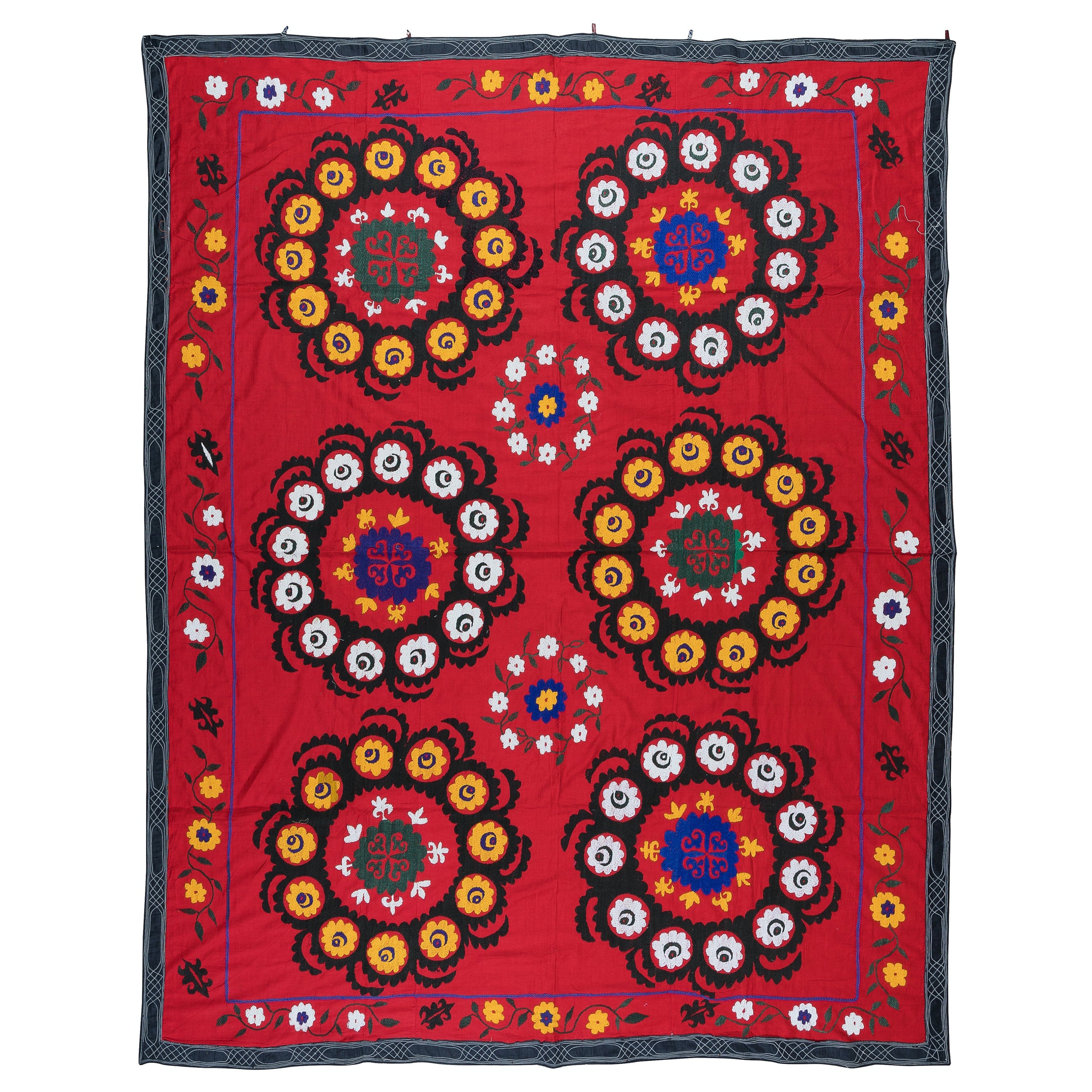 6.3x6.4 ft Unique Hand Embroidered Wall Hanging, Vintage Luxury Bed