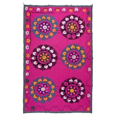 Pink Suzani Cotton Bedspread, Embroidered Wall Decor, Asian-Inspired