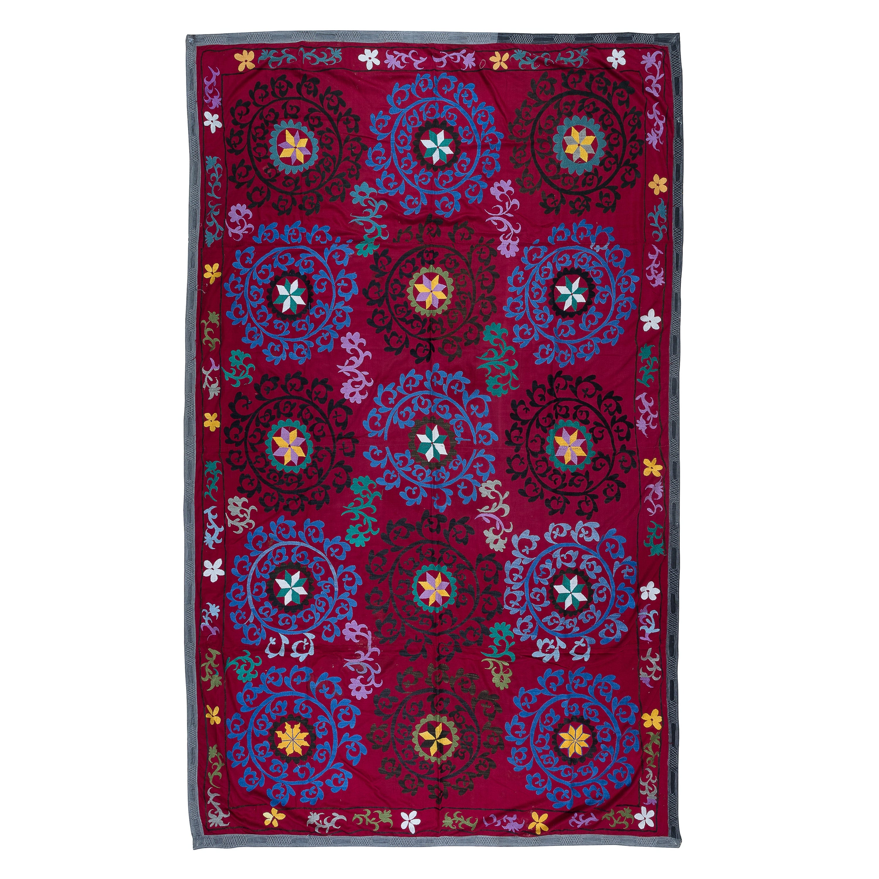 Tenture Murale Suzani Brodée Main – Vintage, Coton, Floral, Style Art Déco