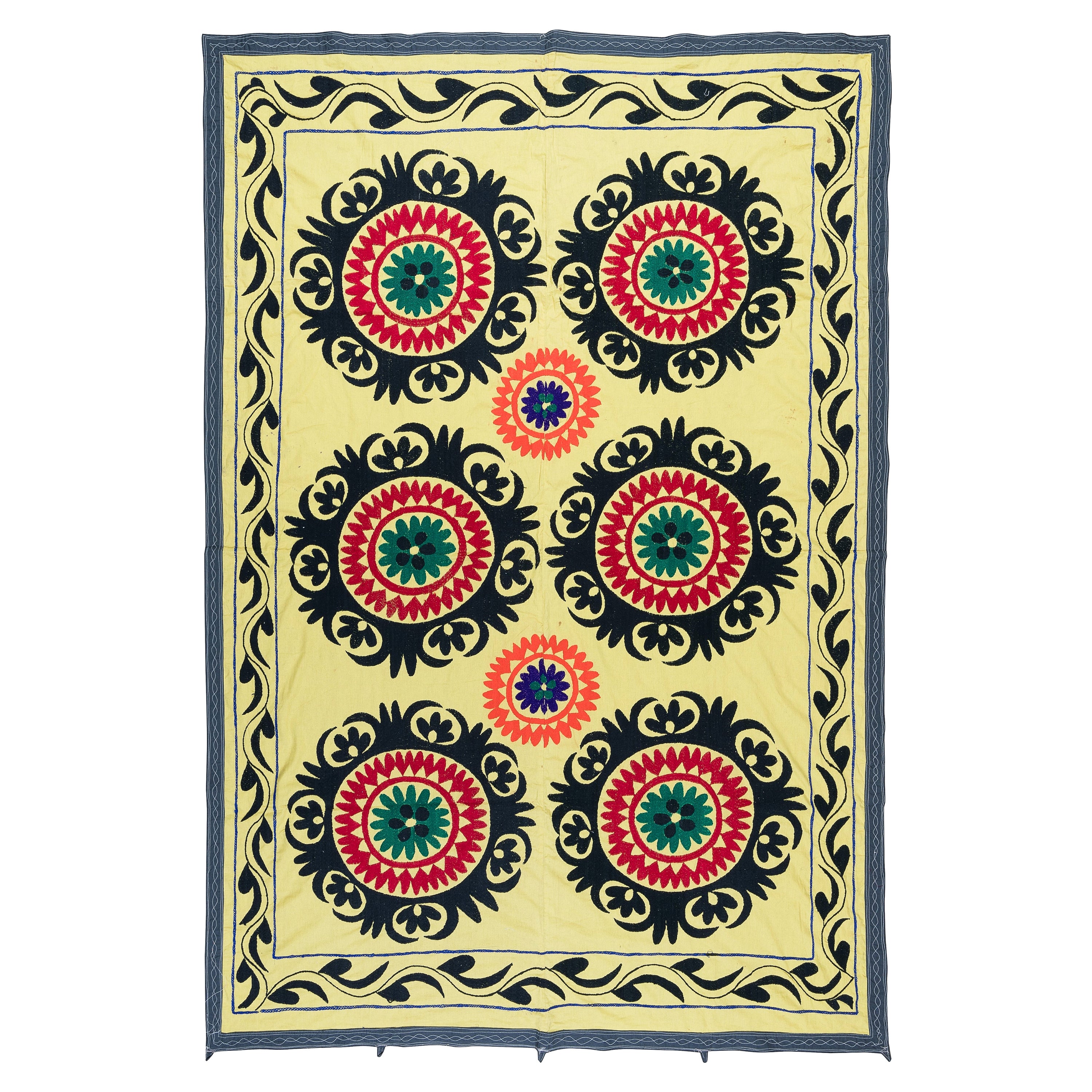 OneofaKind Suzani Wall Hanging, Vintage Embroidered Red Bed Cover