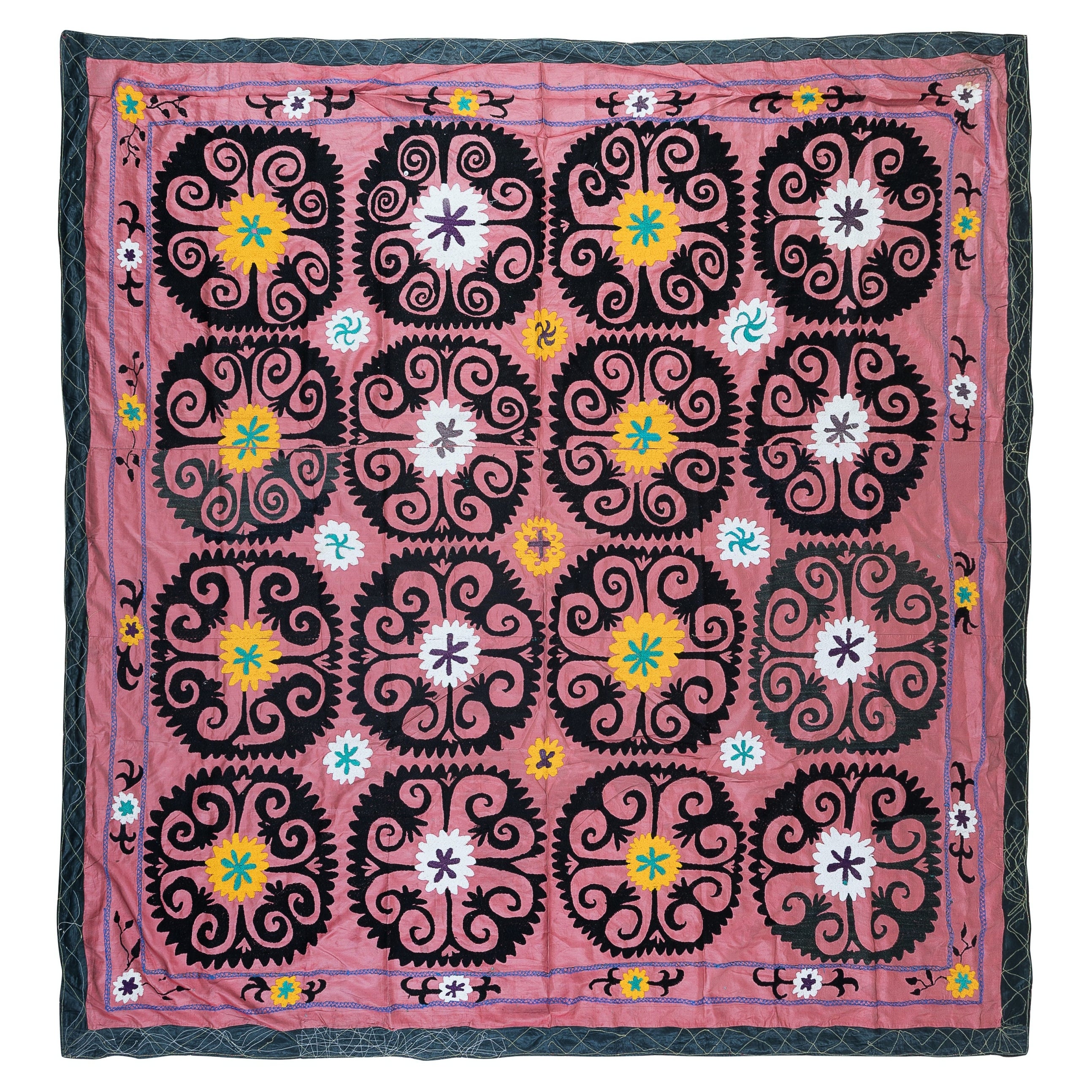 Image showcasing Embroidered Suzani Cotton Needlework Bed Cover, Wall Decor Fabric For ...