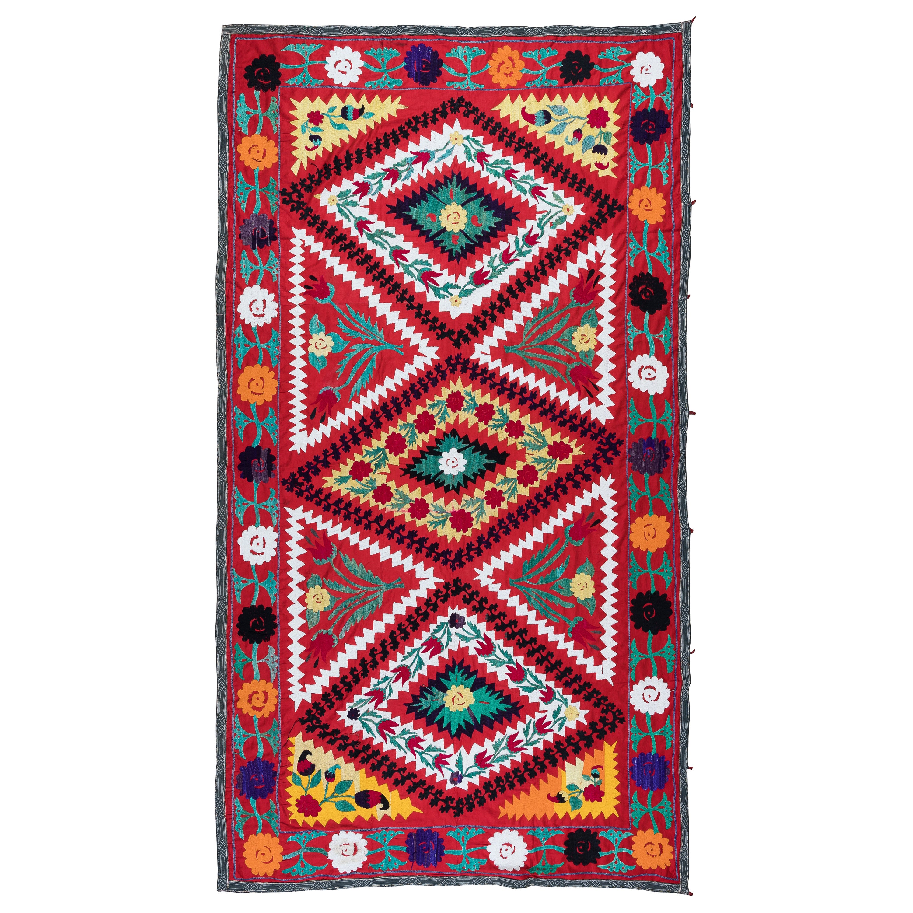 4.9x8.8 ft Vintage Suzani Fabric Wall Hanging, Hand Embroidered Cotton