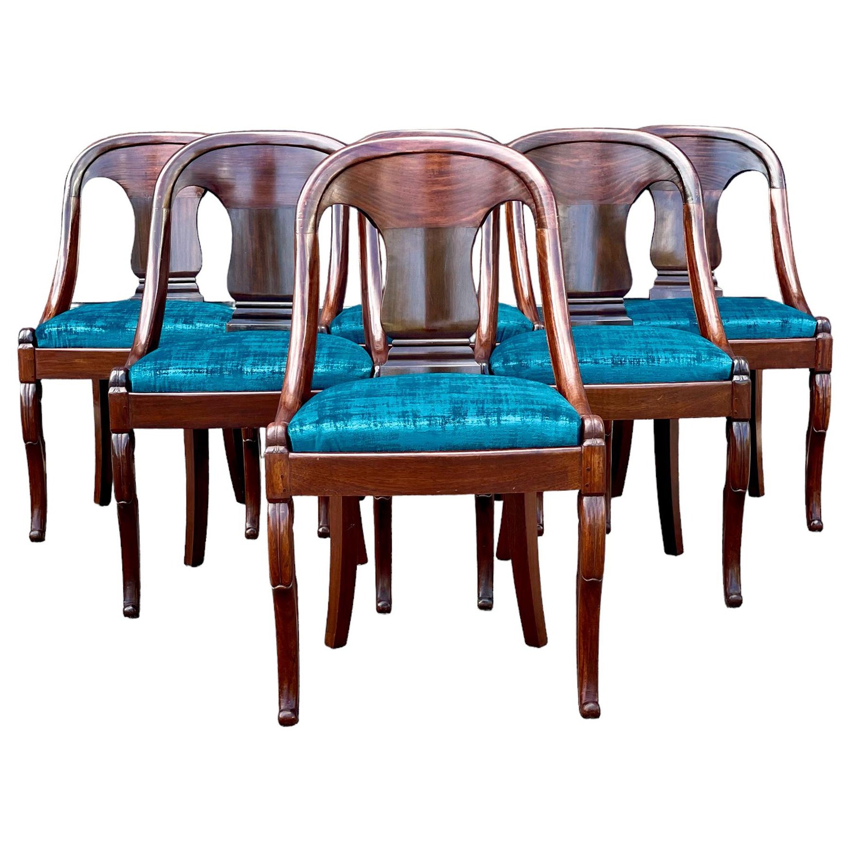 Set of Six French Restauration Period Gondola Dining Chairs