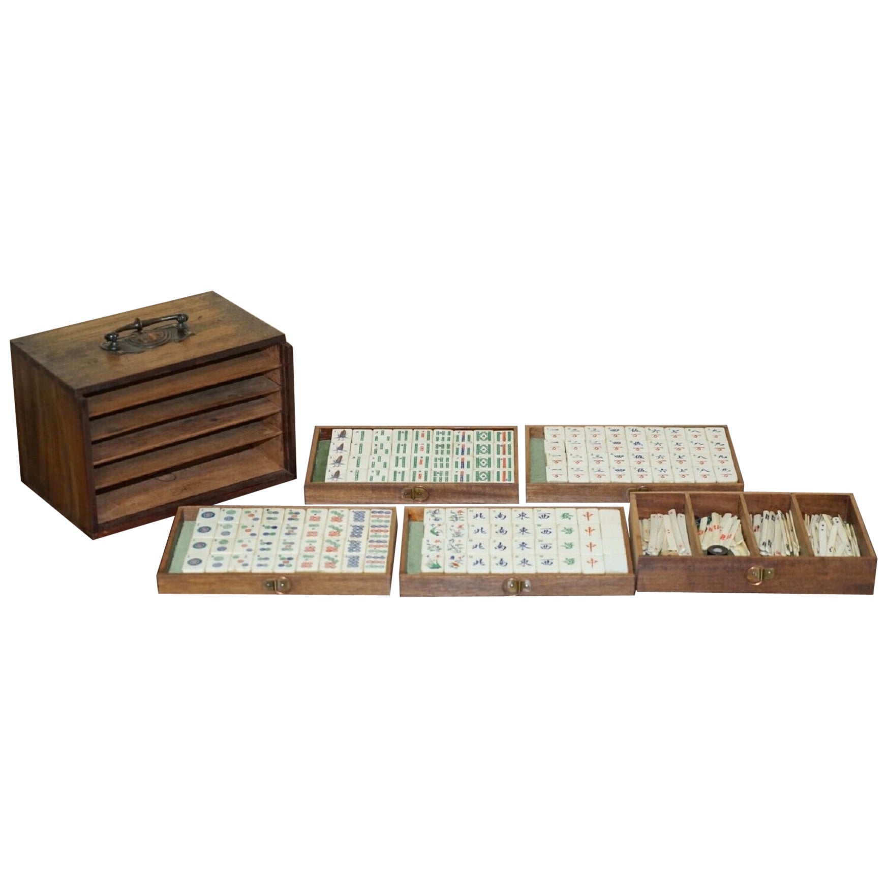 Antique Liberty's London Art Nouveau Style Chinese Export Mahjong Complete Set