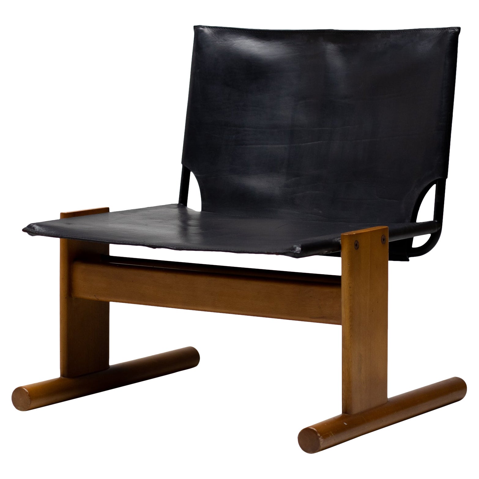 Black Leather Italian Lounge Chair For Sale