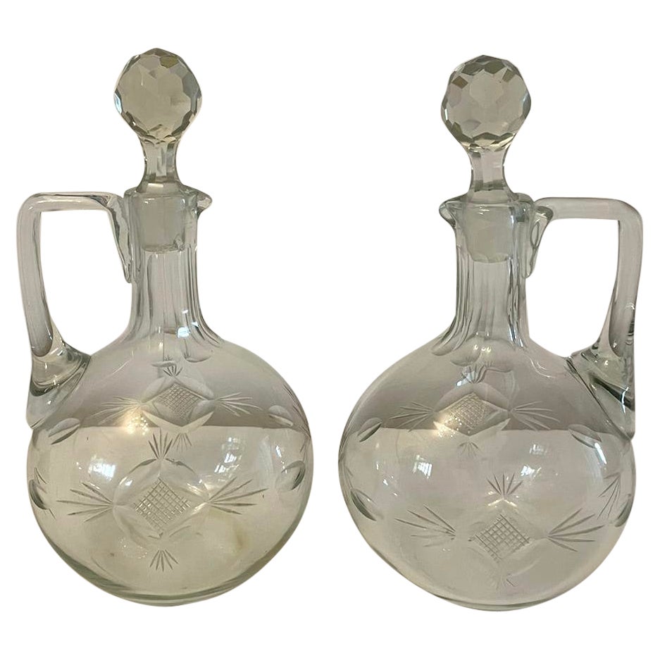 Pair of Quality Antique Victorian Cut Glass Decanters For Sale