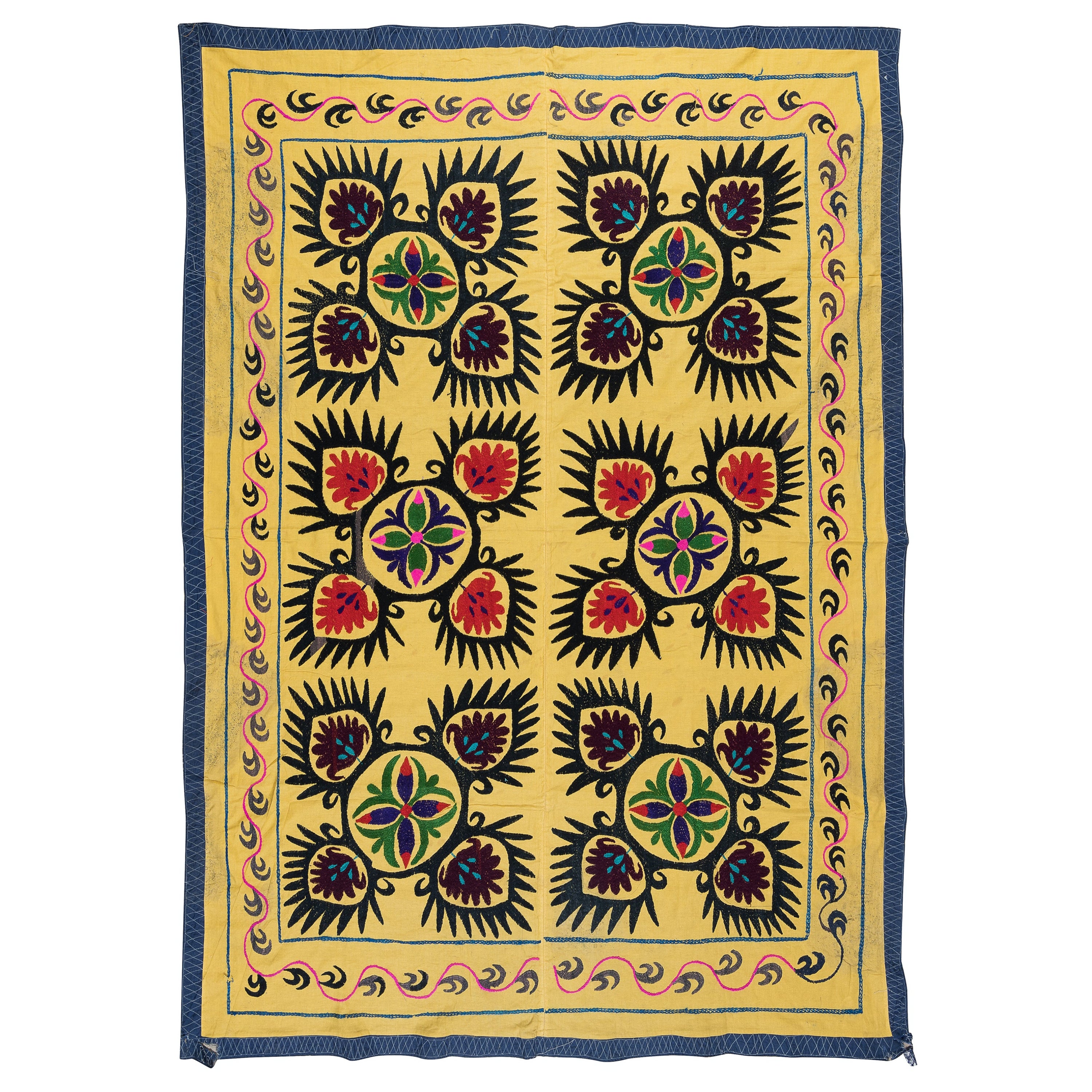 Embroidered Cotton Bedspread, Vintage Tapestry, Multicolor Wall Hanging