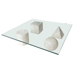 Metafora Travertine and Glass Square Coffee Table by Lella and Massimo Vignelli