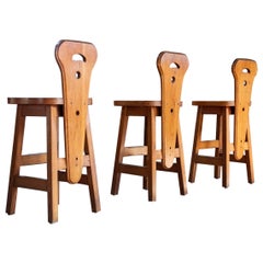 Brutalist Dutch Oak Heavy Barstools 70's