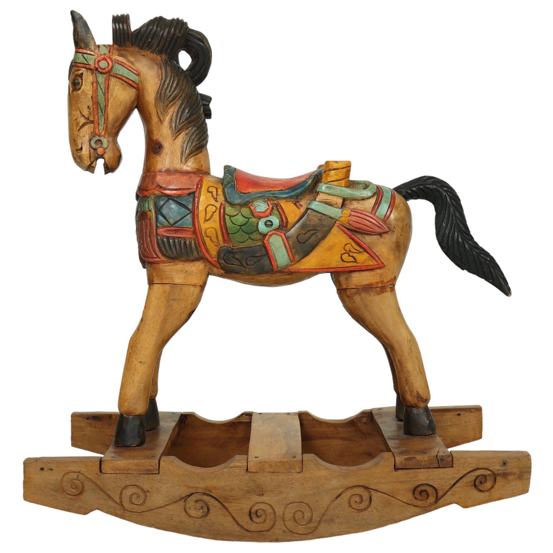 Eastlake Carved Wooden Rocking Horse For Sale