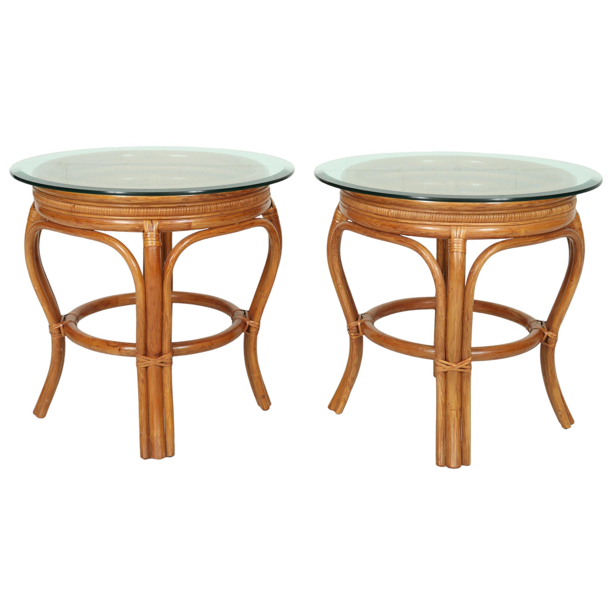 Pair of Natural Bamboo Side Tables For Sale at 1stDibs