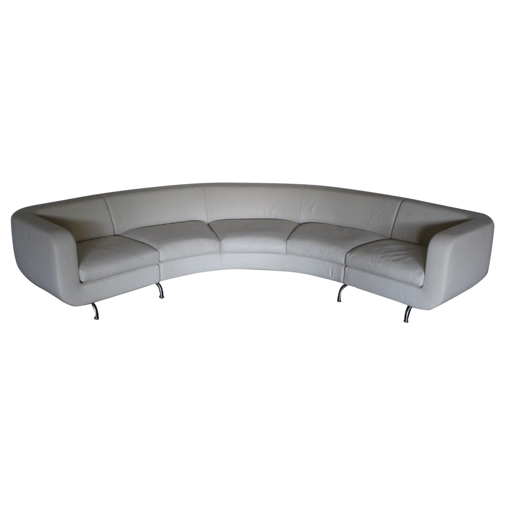 Rare Minotti “Dubuffet” Curved Sofa, in Cream “Pelle” Leather
