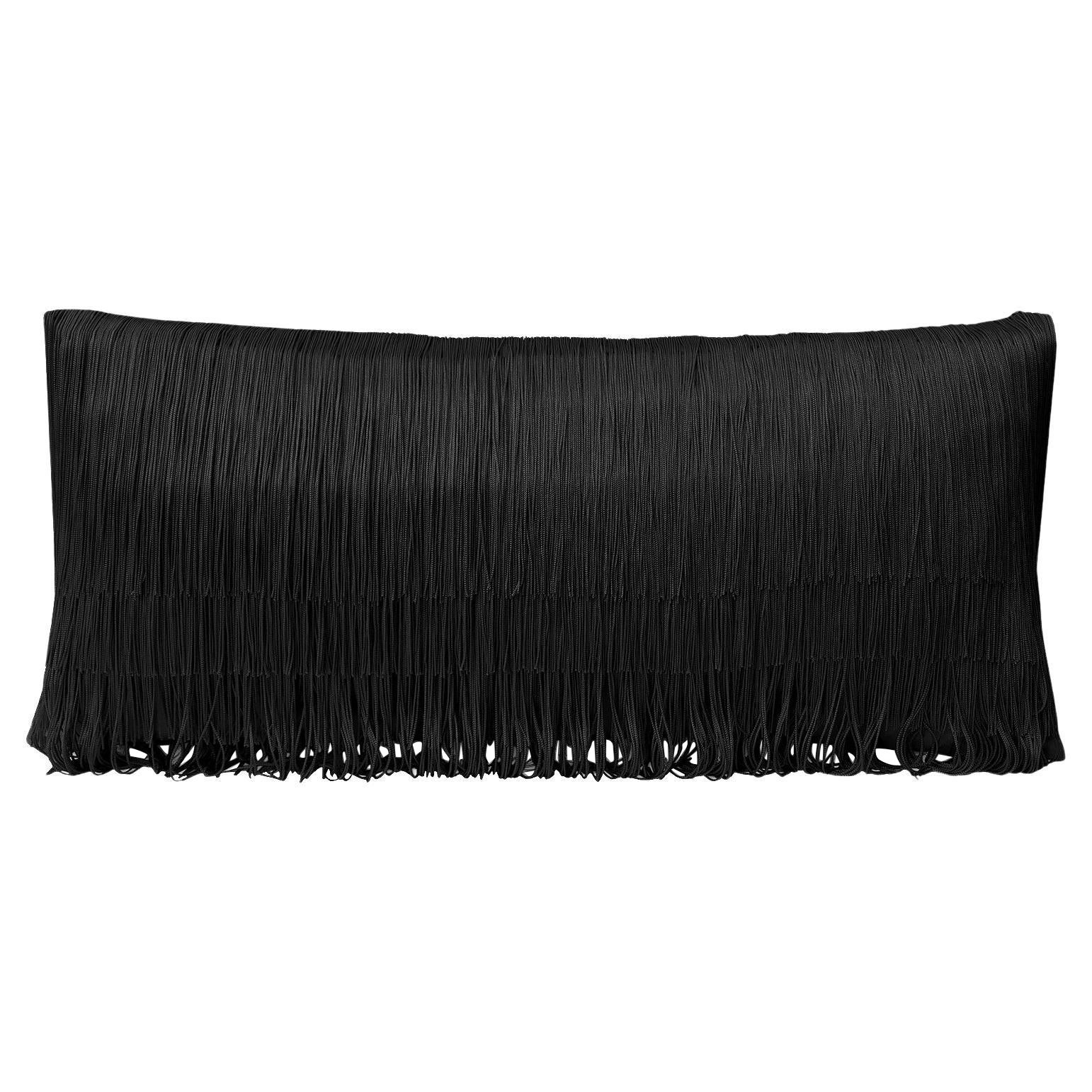 Coussin en velours noir à glands Rectangle