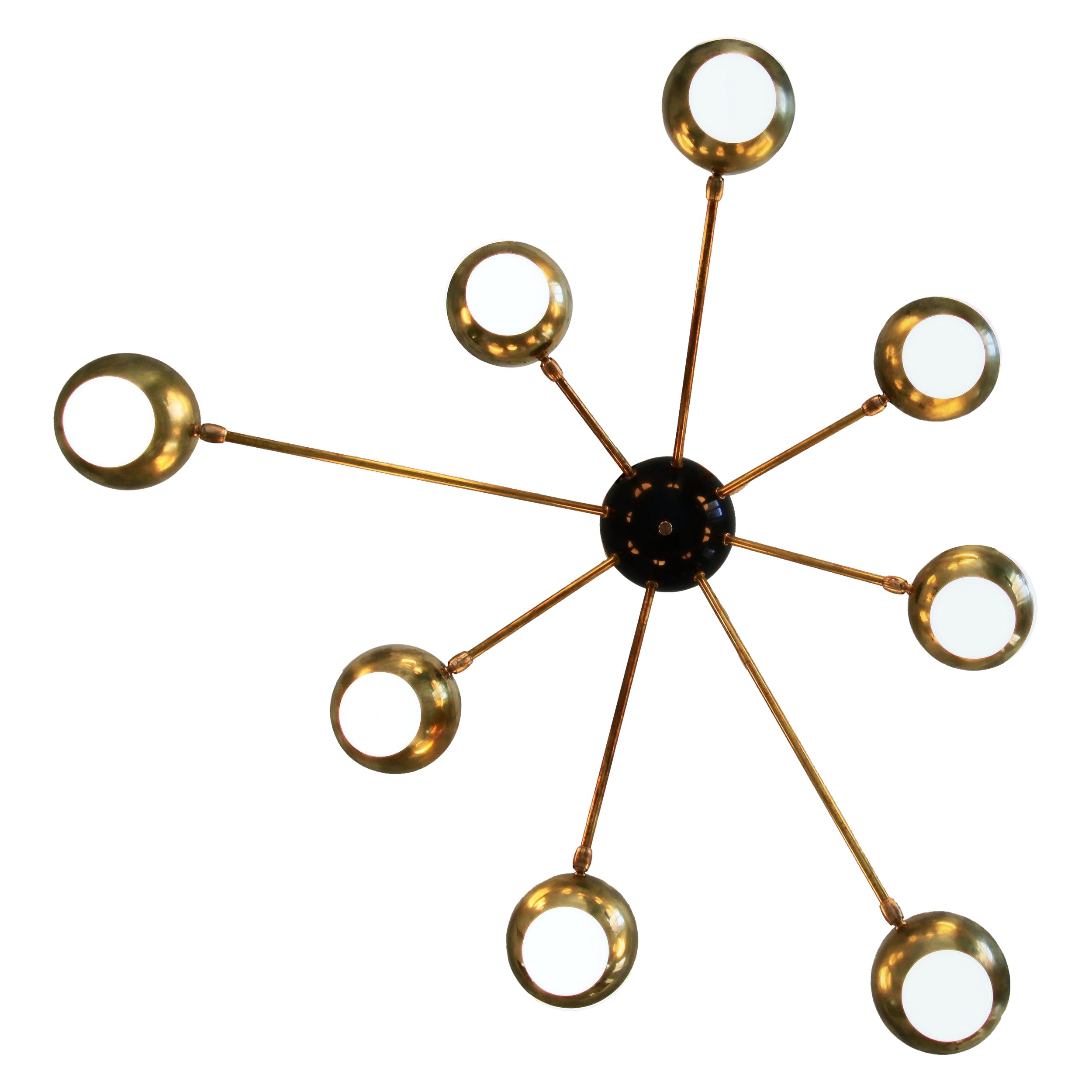 Nido, Flush Mount Brass and Glass Chandelier 8 Arms, Low Ceiling Best, Free Ship