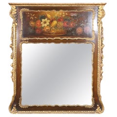 Floral Paint Decorated Mahogany Trumeau Wall Mirror