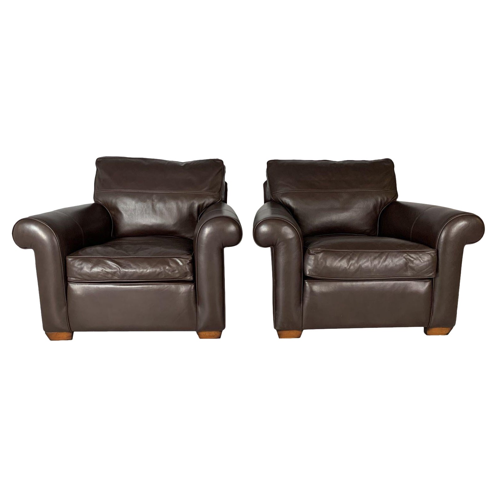 Duresta “Scroll-Arm” 2 Armchair Suite, in Dark Brown “Niven” Leather For Sale