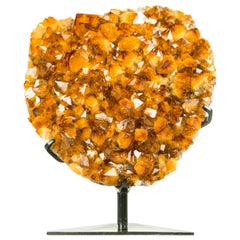 AAA Grade Citrine Cluster on Stand with Golden Orange Druzy and Flower Form 