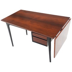 Danish Mid Century Modern Boat Shape Drop Leaf Rosewood Desk Two Drawers MINT!