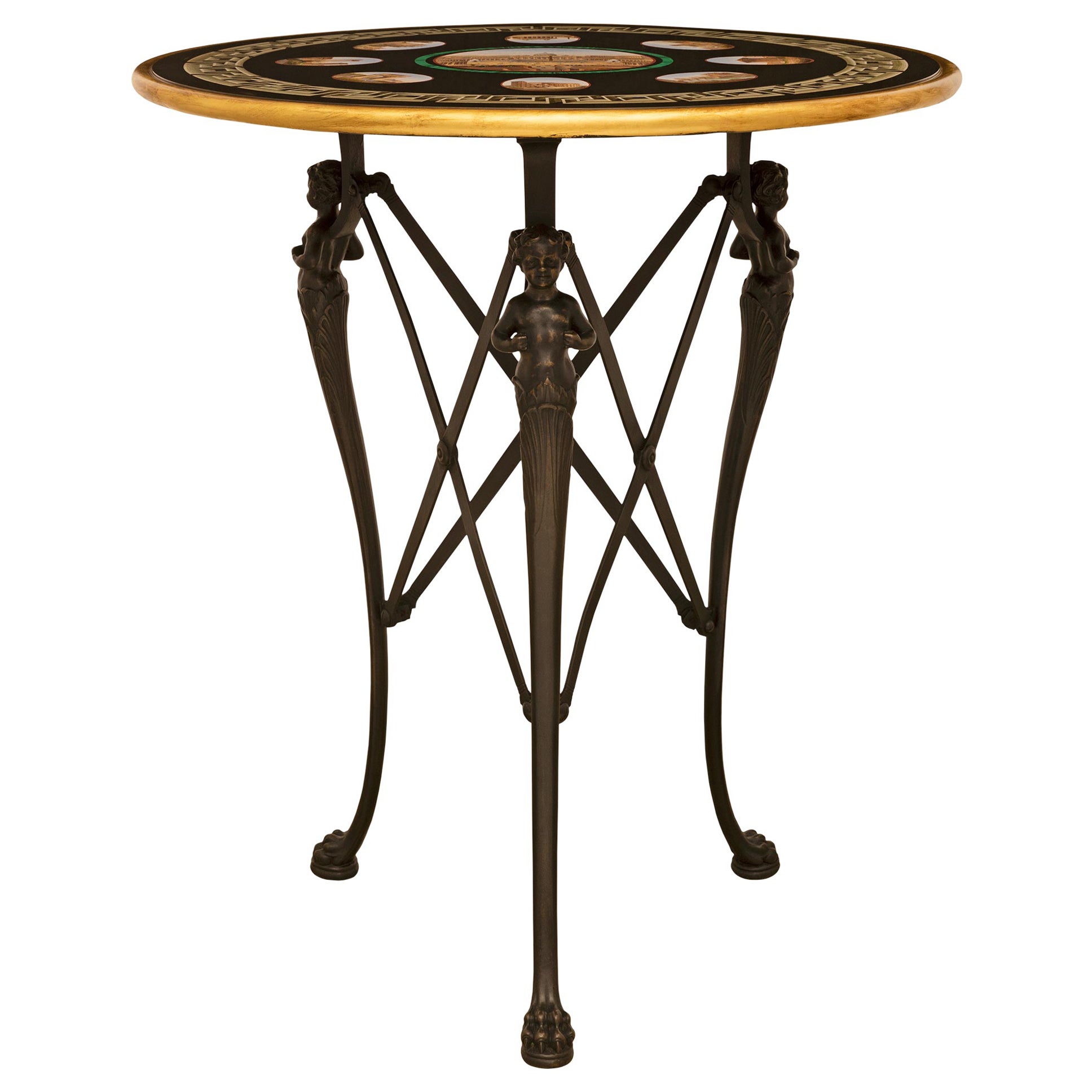 Table d'appoint italienne d'époque Grand Tour du 19ème siècle en bronze et micro-mosaïque