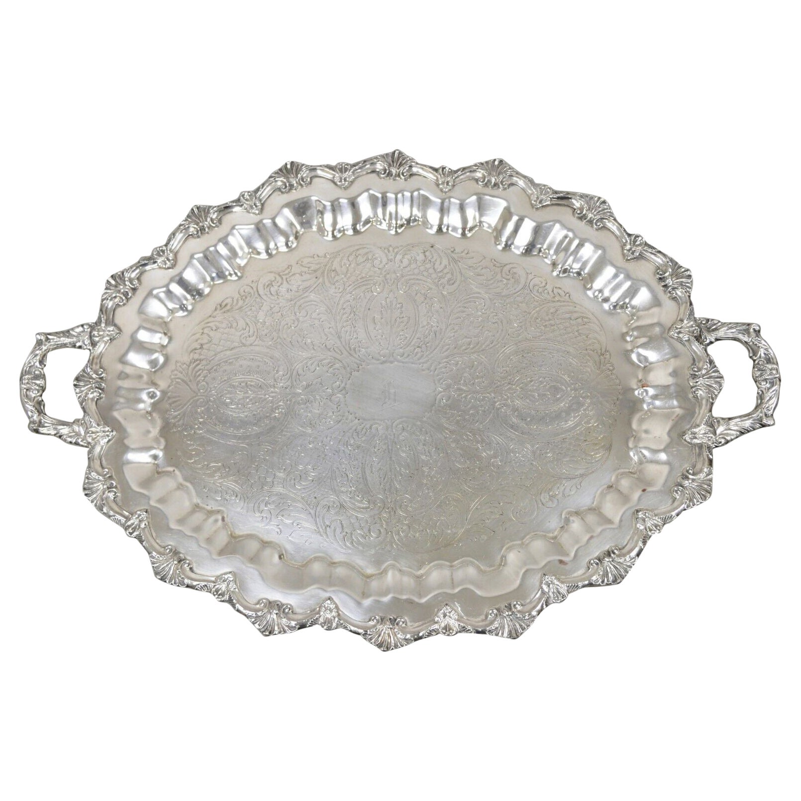 Prospect Silver Co Silver Plated Victorian Style Twin Handle Serving Platter For Sale