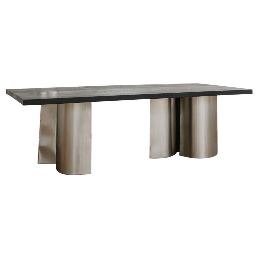 Contemporary Dining Table 'Parova' by Zieta, Stainless Steel & Dark Oak For Sale