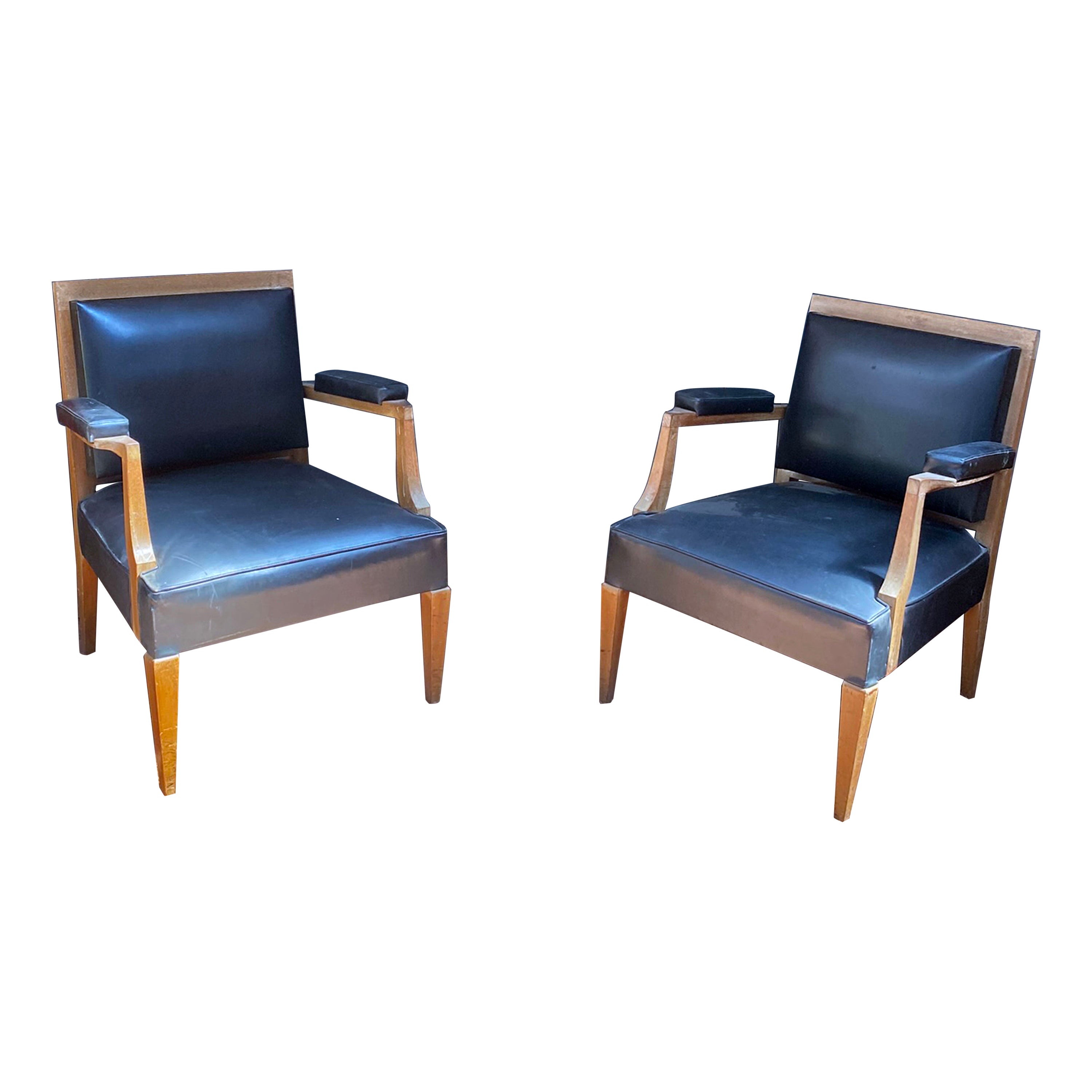 Pair of Art Deco Armchairs in Walnut in the Style of Andre Arbus, circa 1940