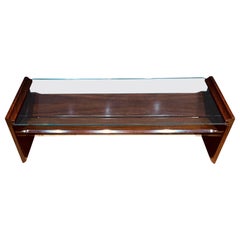 Table basse rectangulaire en verre et Wood avec porte-revues 